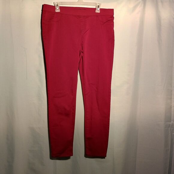 Women's Red Skinny Stretch Pants – Pull-On Slim Fit Trousers - Picture 1 of 5